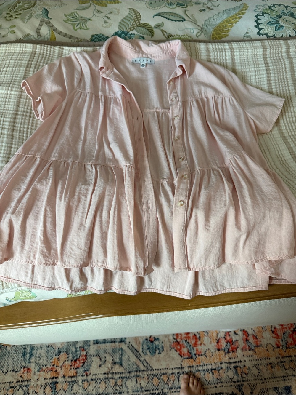 HYFVE Light Pink Tiered Button-Front Blouse